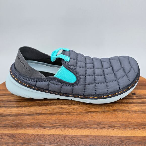 Merrell Hut Moc Shoes Women's 7 Ebony Gray Blue Quilted Nylon Slip On Comfort - Picture 1 of 8